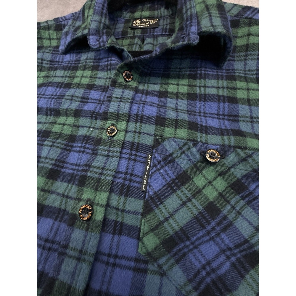 Vermont Flannel Co Mens XL Button Up Shirt Blue Green Plaid Cotton USA Heavy - Picture 7 of 11